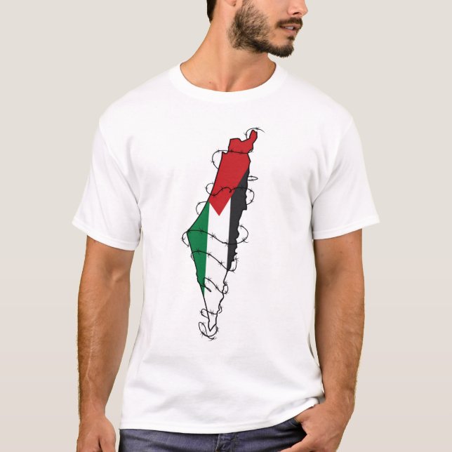 Camiseta Mapa de alambre de púas de Palestina Libre (Anverso)
