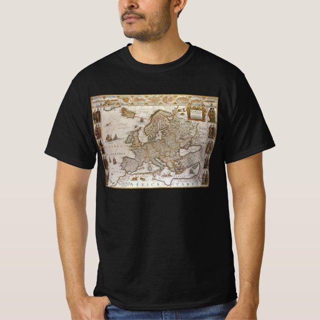 Camiseta Mapa de Antigüedades de Europa por Willem Jansz Bl (Anverso)