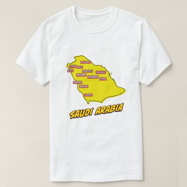 Camiseta Mapa de Arabia Saudita ilustrado con arte pop (Diseño del anverso)