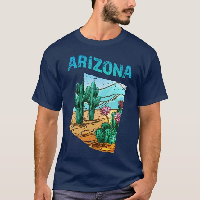 Camiseta Mapa de Arizona con forma de flor de cactus del de (Anverso)