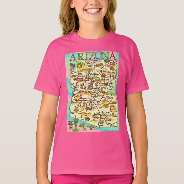 Camiseta Mapa de Arizona Ilustrado Colorido (Anverso)
