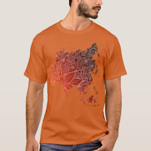 Camiseta Mapa de arte de mandala colorida de Asia con texto