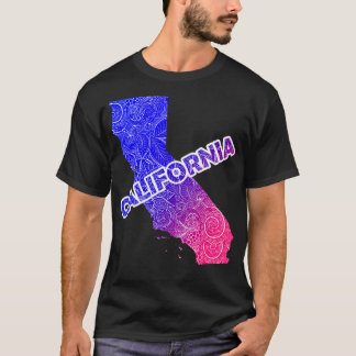 Camiseta Mapa de arte de mandala colorida de California con