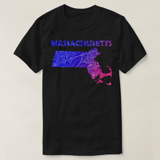 Camiseta Mapa de arte de mandala colorida de Massachusetts  (Diseño del anverso)