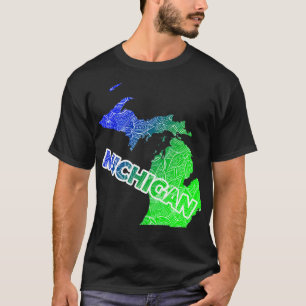 Camiseta Mapa de arte de mandala colorida de Michigan con t