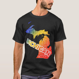 Camiseta Mapa de arte de mandala colorida de Michigan con t