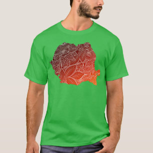 Camiseta Mapa de arte de mandala colorida de Rumania con te