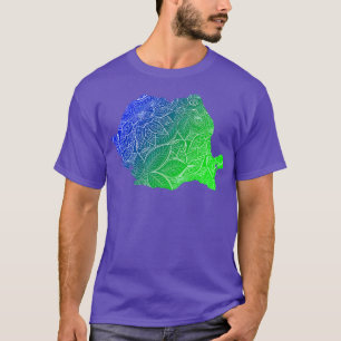 Camiseta Mapa de arte de mandala colorida de Rumania con te