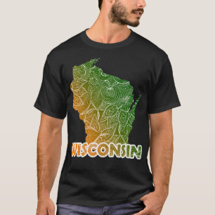 Camiseta Mapa de arte de mandala colorida de Wisconsin con