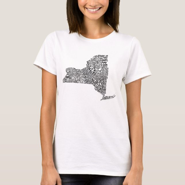 Camiseta Mapa de Arte de Palabra de los Condados de Nueva Y (Anverso)