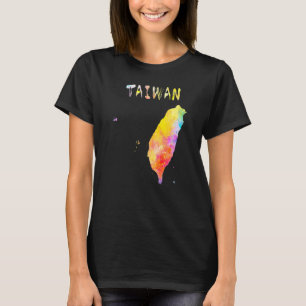 Camiseta Mapa de arte digital de multicolor acuarela Taiwán