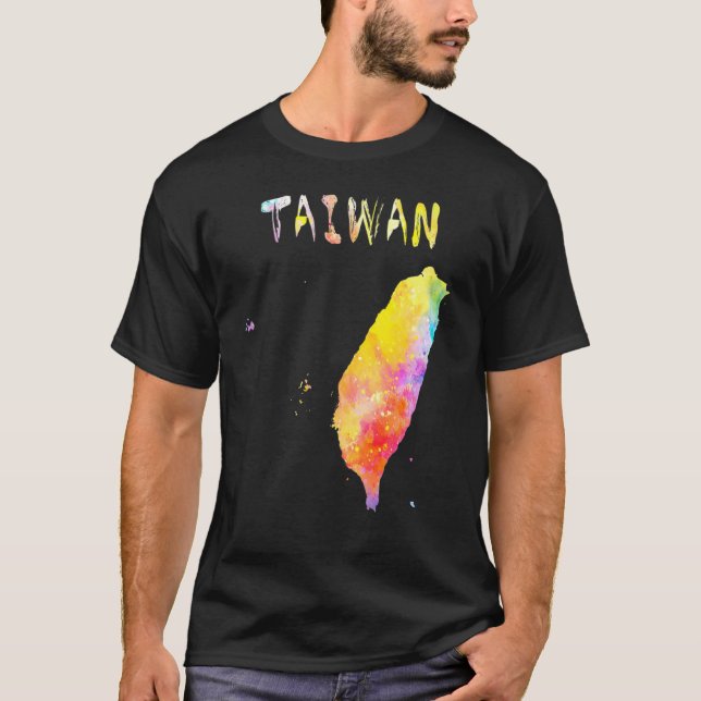 Camiseta Mapa de arte digital de multicolor acuarela Taiwán (Anverso)
