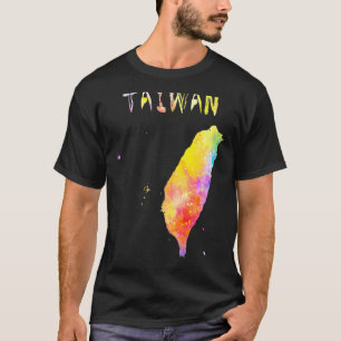 Camiseta Mapa de arte digital de multicolor acuarela Taiwán