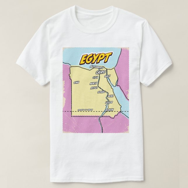 Camiseta Mapa de arte pop ilustrado de Egipto (Diseño del anverso)