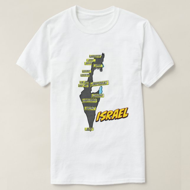 Camiseta Mapa de arte pop ilustrado de Israel (Diseño del anverso)