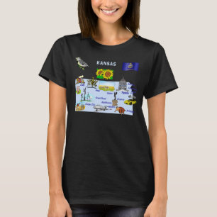 Camiseta Mapa de atracciones turísticas del estado de Kansa