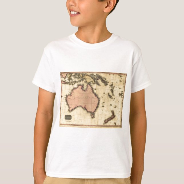 Camiseta Mapa de Australia 1818 - Australia, Nueva Zelanda (Anverso)