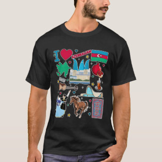 Camiseta Mapa de Azerbaiyán dibuja símbolos de viaje cultur