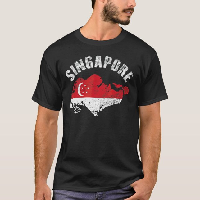 Camiseta Mapa de bandera de Singapur de cosecha masculina p (Anverso)