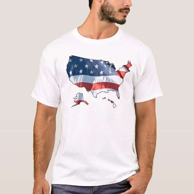 Camiseta Mapa de Bandera Patriótica Americana (Anverso)