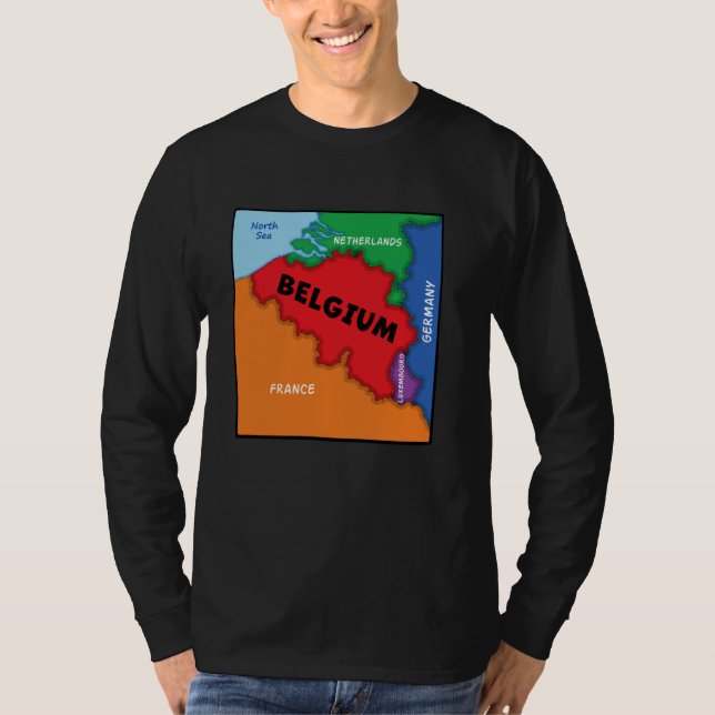 Camiseta Mapa de Bélgica colorido simplificado, recuento de (Anverso)