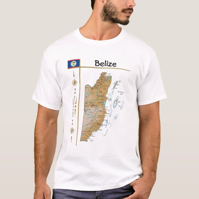 Camiseta Mapa de Belice + Bandera + Título Camisa-T (Anverso)