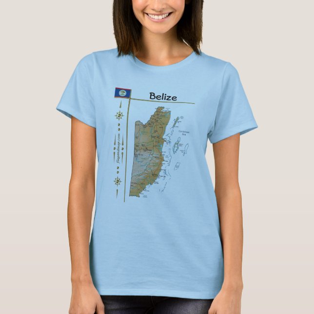 Camiseta Mapa de Belice + Bandera + Título Camisa-T (Anverso)
