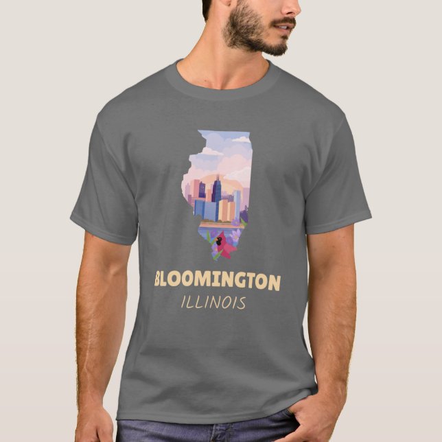 Camiseta Mapa de Bloomington Illinois (Anverso)