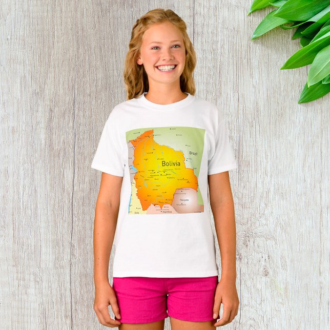 Camiseta Mapa de Bolivia con ciudades y fronteras (Subido por el creador)