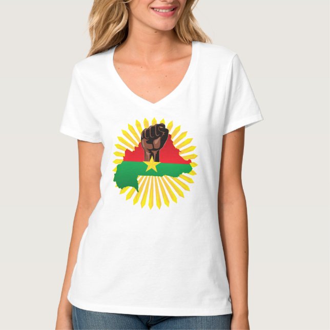 Camiseta Mapa de Burkina, bandera y puño de la revolución (Anverso)