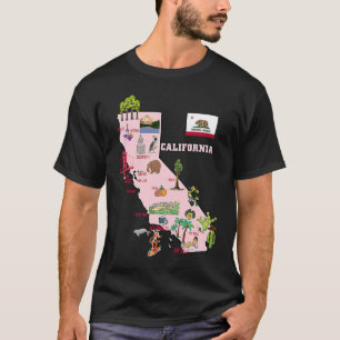 Camiseta Mapa de California Atracciones turísticas de Estad