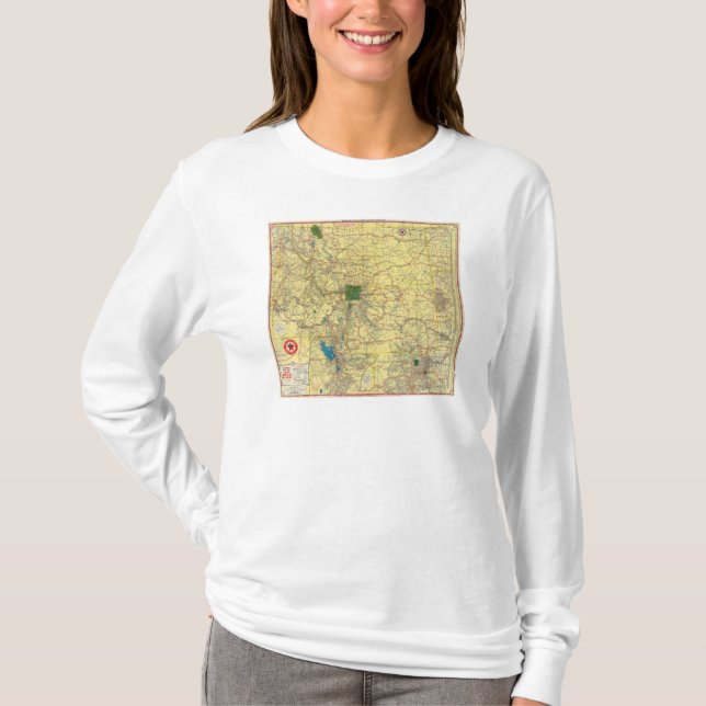 Camiseta Mapa de camino Idaho, Mont, mapa de Wyo (Anverso)