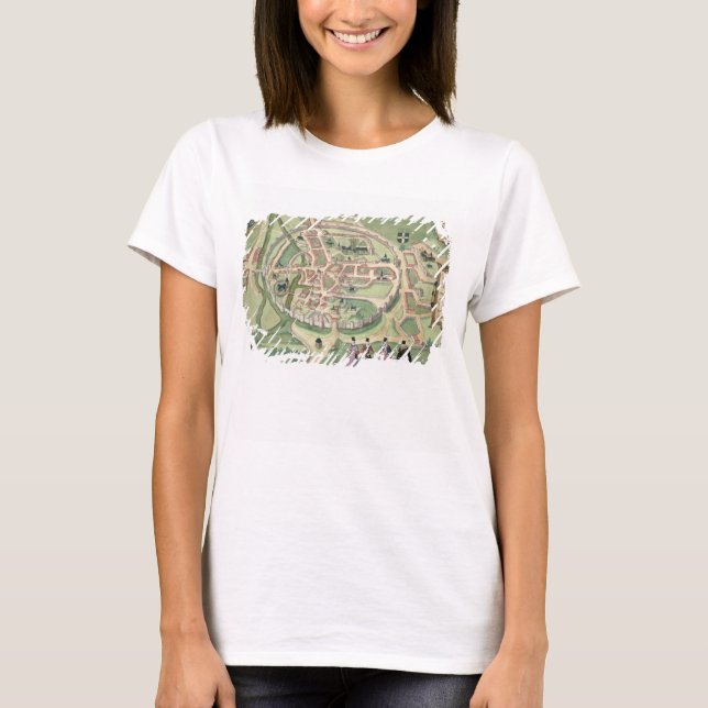 Camiseta Mapa de Canterbury, de 'Civitates Orbis Terrarum' (Anverso)