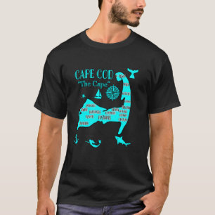 Camiseta Mapa de Cape Cod Símbolos Náuticos Azul Acuático P