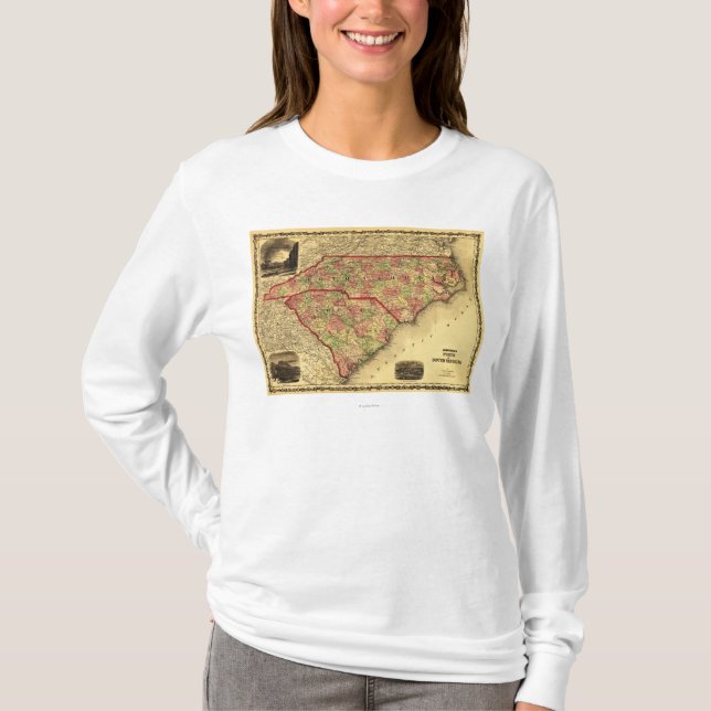 Camiseta Mapa de CarolinaPanoramic del norte y sur (Anverso)