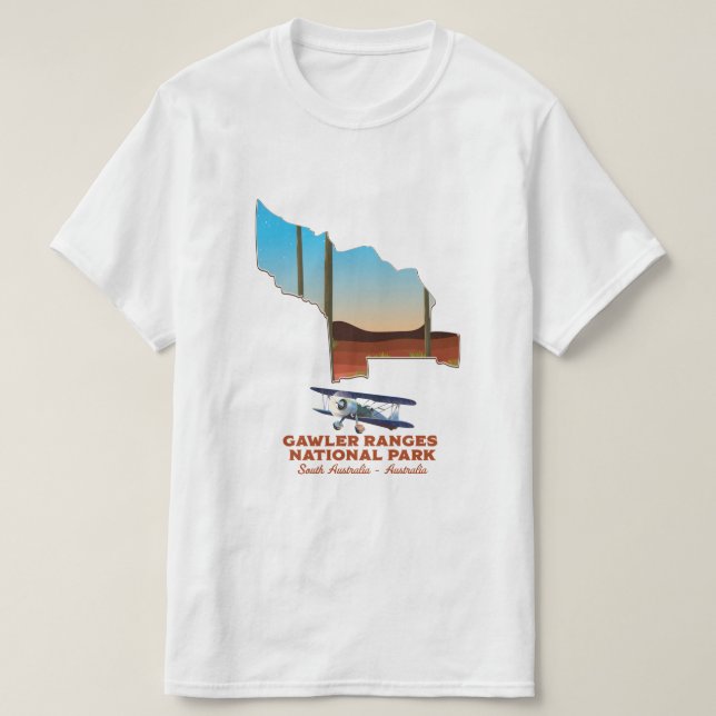 Camiseta mapa de carteles de viaje de Gawler ranges (Diseño del anverso)