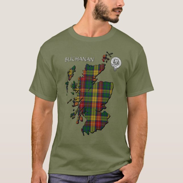 Camiseta Mapa de Clan Buchanan Escudo y Tartán (Anverso)