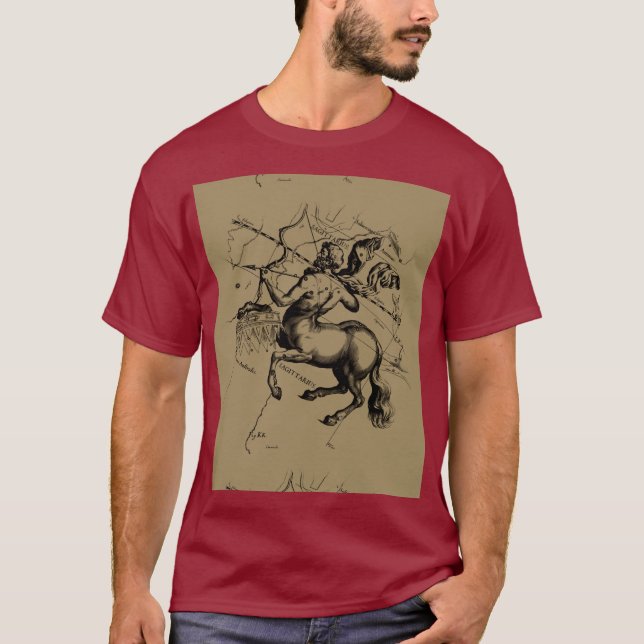 Camiseta Mapa de constelación de Sagittarius Hevelius 1690 (Anverso)