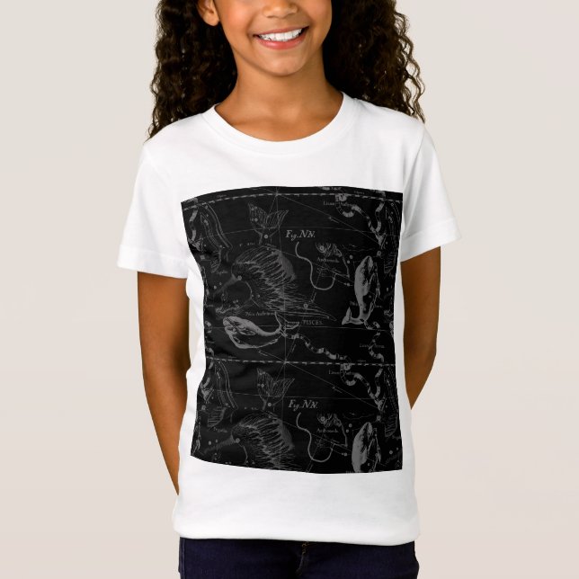 Camiseta Mapa de Constelación Pisces Hevelius 1690 Grabado (Anverso)