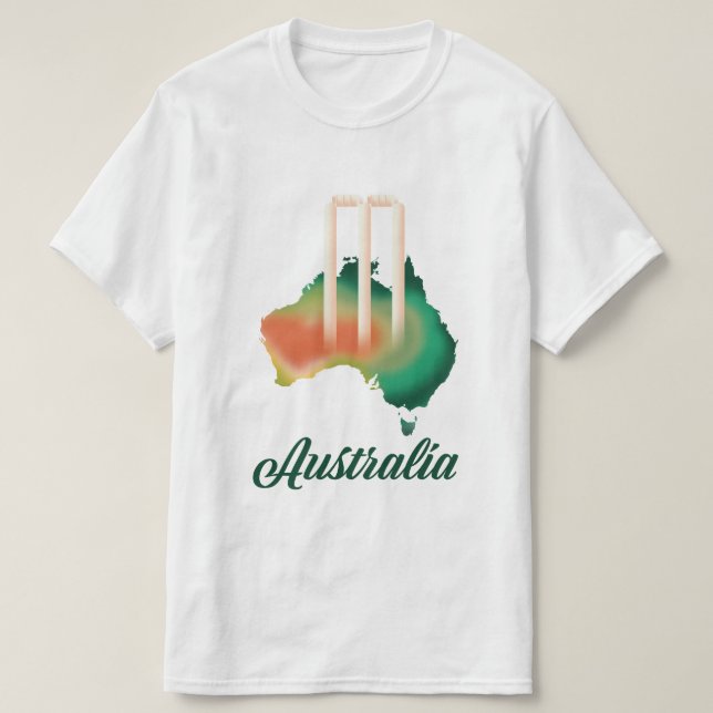 Camiseta Mapa de críquet de Australia. (Diseño del anverso)