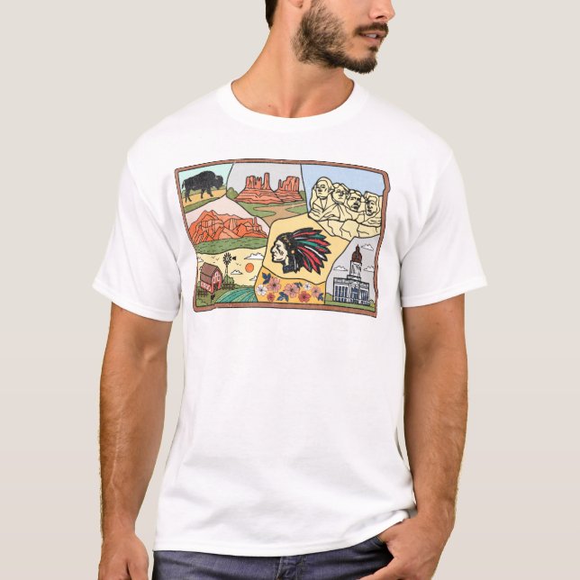 Camiseta Mapa de Dakota del Sur de las Colinas Negras Mt Ru (Anverso)