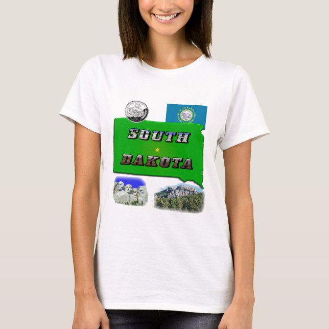 Camiseta Mapa de Dakota del Sur, texto fotográfico, barrio  (Anverso)