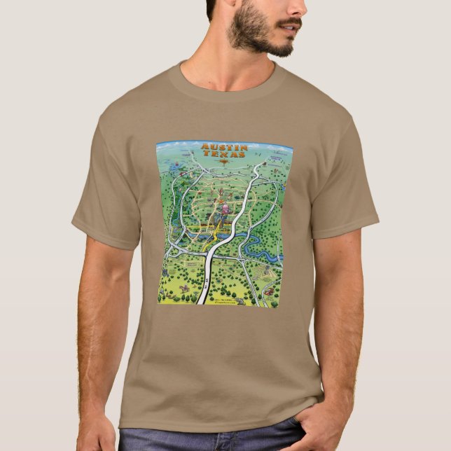 Camiseta Mapa de Dibujos de Austin Texas (Anverso)