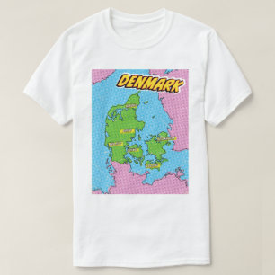 Camiseta Mapa de Dinamarca ilustrado con arte pop