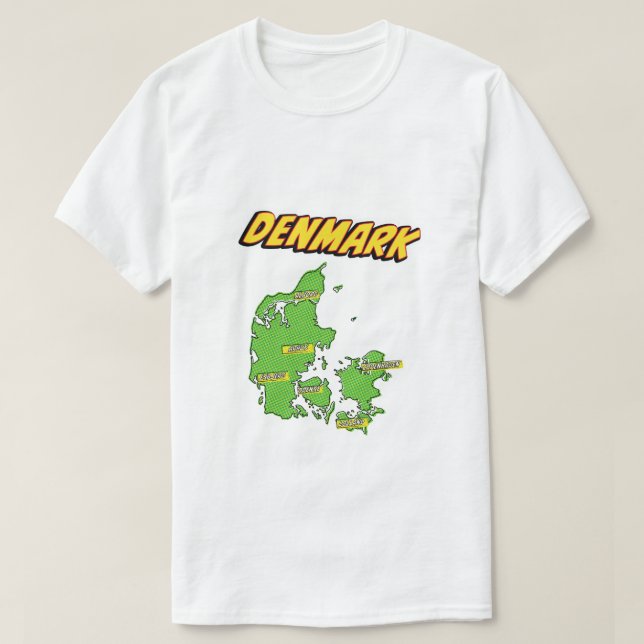 Camiseta Mapa de Dinamarca ilustrado de arte pop (Diseño del anverso)