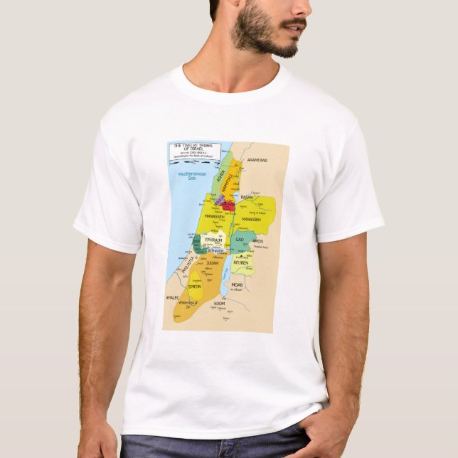 Camiseta Mapa de doce tribus de Israel de 1200 a 1050 (Anverso)