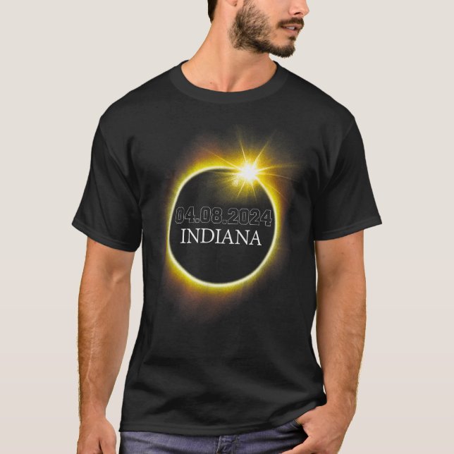 Camiseta Mapa de Eclipse solar total de Indiana 8 de abril  (Anverso)