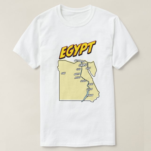 Camiseta Mapa de Egipto ilustrado con arte pop (Diseño del anverso)