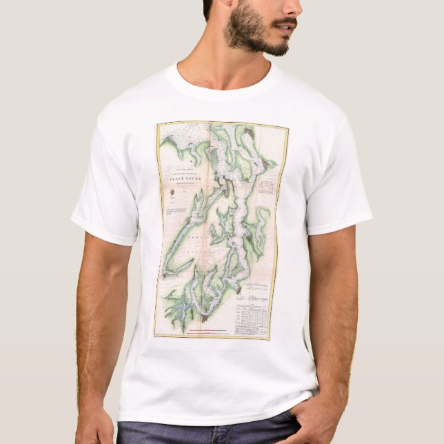 Camiseta Mapa de época de la costa de Puget Sound Washingto (Anverso)