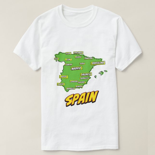 Camiseta Mapa de España ilustrado con arte pop (Diseño del anverso)